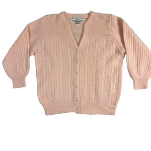 Victoria Jones Cardigan Sweater PM Pink Lambswool Angora Rabbit Hair Button Up